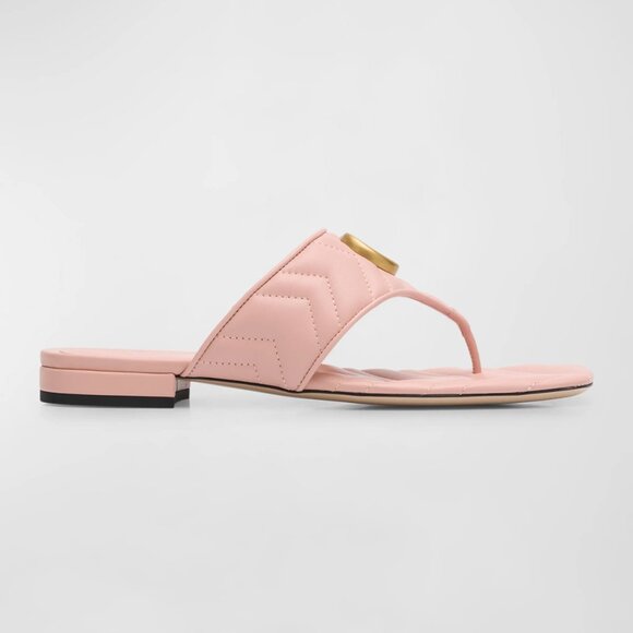 Gucci Marmont GG  Padded Chevron Matelasse Leather Thong Flat Sandals Shoes - Picture 3 of 16